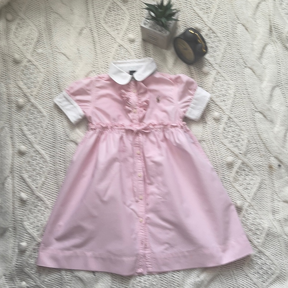 Girls Ralph Lauren Pink Cotton Dress.